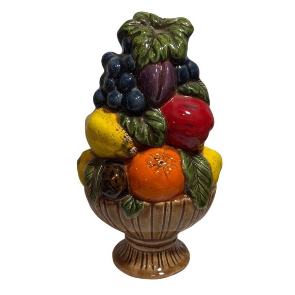 Ceramic Fruit Basket Vintage Fossil Craft Canada 8" Tall - Picture 1 of 8